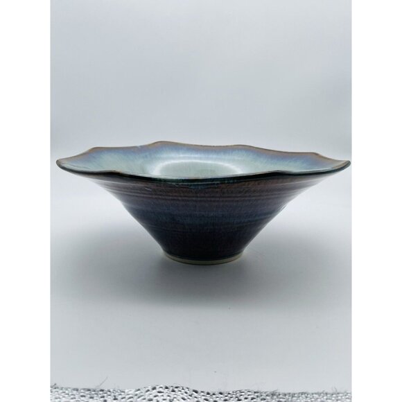 11” Bill Campbell Studio Art Pottery Spiral Swirl Bowl Hand Thrown Drip Glaze - Picture 4 of 6
